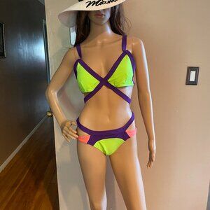 Riviera Coco Hollywood Neon Cut Out Bikini NWT Size L